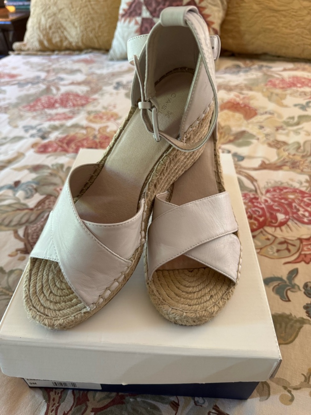 Women’s White Espadrille Wedge Sandals with Ankle Strap